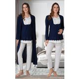 Lacivert Pamuklu Sabahlıklı Hamile Lohusa Uzun Kolu Pijama Takımı, S, EFF9054-198IGP101936