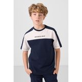 Lacivert Pamuklu Yumuşak Dokulu Oversize Fit Nakışlı Erkek Çocuk T-Shirt - 11290 - 7 - 8 Yaş