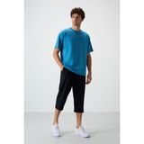 Lacivert Pamuklu Yumuşak Dokulu Standart Fit Nakışlı Erkek Kapri - 83102 - 2XL