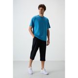 Lacivert Pamuklu Yumuşak Dokulu Standart Fit Nakışlı Erkek Kapri - 83102 - 2XL