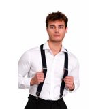 Lacivert Pantolon Askısı, Elastik Kumaş ve Deri, Metal Klips, Tek Beden, Erkek