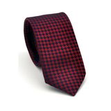 Lacivert Piti Kare Desenli Bordo Dokuma Kumaş Mendilli Slim Fit Kravat // SDK-2503-6