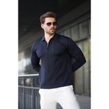 Lacivert Polo Yaka Fermuarlı Erkek Kazak E7427 - 2XL