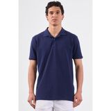 Lacivert Polo Yaka Pamuklu Düz Renk Slim Fit Erkek T-shirt - 3XL