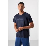 Lacivert Polyester Nefes Alan Dokulu İnce Esnek Standart Fit Erkek Performans T-Shirt - 88385