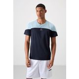 Lacivert Polyester Nefes Alan Dokulu İnce Esnek Standart Fit Erkek Performans T-Shirt - 88386