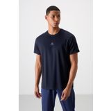 Lacivert Polyester Nefes Alan Dokulu İnce Esnek Standart Fit Erkek Performans T-Shirt - 88390
