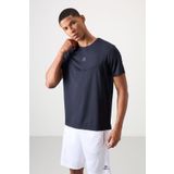 Lacivert Polyester Nefes Alan Dokulu İnce Esnek Standart Fit Erkek Performans T-Shirt - 88391