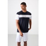 Lacivert Polyester Nefes Alan Dokulu İnce Esnek Standart Fit Erkek Performans T-Shirt - 88396