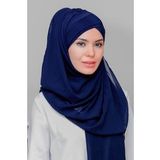 Lacivert Pratik Hazır Geçmeli Bone Şal Şifon Kendinden Boneli İki Bantlı 1452_02