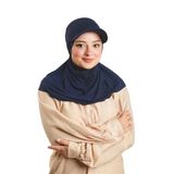 Lacivert Pratik Hazır Geçmeli Şapkalı Tesettür Eşarp Viskon Düz 2513_02