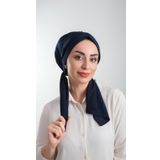 Lacivert Pratik Hazır Geçmeli Tesettür Bone Kesik Elyaf Sade 2111_02