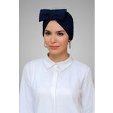 Lacivert Pratik Hazır Geçmeli Tesettür Bone Sandy Kumaş Fiyonklu Büzgülü 7006_02