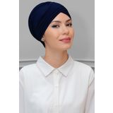 Lacivert Pratik Hazır Geçmeli Tesettür Bone Sandy Kumaş Üç Çapraz 1803_02