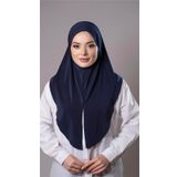 Lacivert Pratik Hazır Geçmeli Tesettür Eşarp Sandy Kumaş Yırtmaçlı Düz Hijab 2310_02