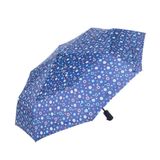 Lacivert Puantiyeli Tam Otomatik Kadın Şemsiyesi, Fiberglass 8 Tel Güçlü Mekanizma, Rüzgarda Kırılmaz, Açık: 100 cm, Kapalı: 28 cm