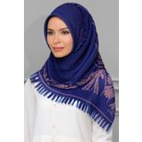 Lacivert-pudra Pratik Hazır Geçmeli Tesettür Eşarp Kesik Elyaf Piliseli Çiçek Desenli 1818d3 206