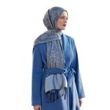 Lacivert Püsküllü Etnik Kaşmir İpek Şal