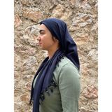 Lacivert Püsküllü Yazma Eşarp – Pamuklu, Şık ve Rahat Kullanım - 100 x 100 cm