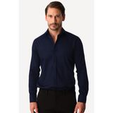 Lacivert Regular Fit Geniş Kalıp Klasik Yaka Düz Uzun Kollu Cepsiz %100 Pamuk Non Iron Ütü İstemeyen Gömlek