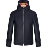 Lacivert Regular Fit Hakim Yaka Kapüşonlu Yünlü Kaşe Mont - XL