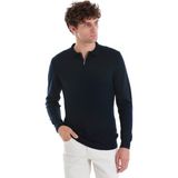 Lacivert Regular Fit Jakarlı Polo Yaka Yünlü Triko Kazak - 4XL