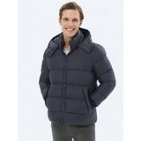 Lacivert Regular Fit Kapüşonlu Casual Dokuma Mont