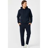 Lacivert Regular Fit Kapüşonlu Cepli Sweatshirt Düz Paça Erkek Eşofman Takımı 2XL