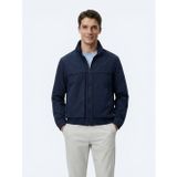 Lacivert Relaxed Fit Dik Yaka Casual Dokuma Mont