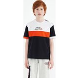 Lacivert Renk Geçişli Nakışlı Oversize Erkek Çocuk T-Shirt - 11159
