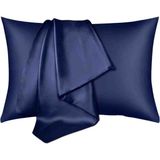 Lacivert Renkli % 100 Ipek Yastık Kılıfı - Beyaz - Lacivert - Mavi - 50 × 70