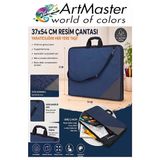 Lacivert Resim Çantası Kumaş 37X54 Cm 1 Adet Teknik Resim Dosya Çantası 35X50 Cm Askılı Bez Proje Çantası Fermuarlı Okul