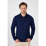 Lacivert Saf %100 Pamuk Erkek Yarım Fermuarlı Polo Yaka Triko Kazak - 3XL