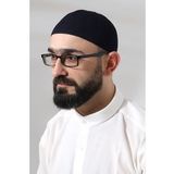Lacivert Safir Dantel Detaylı Örme Namaz Takkesi