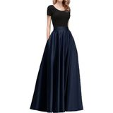 Lacivert Saten Cepli Kloş Abiye Etek - 0-Lacivert - 2XL