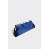 Lacivert Saten Gümüş Payet Detaylı Clutch Abiye Çanta