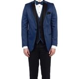 Lacivert Saten Mono Yaka Astarlı Yelekli 6 Drop Slim Fit Dar Kesim Smokin Damatlık 1001190152 - 48