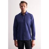 Lacivert Sert Yaka Filafil Desen Uzun Kol Slim Fit Pamuklu Gömlek 1004255181