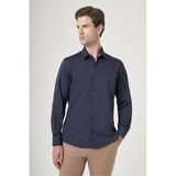 Lacivert Sert Yaka Uzun Kol Cepsiz Slim Fit Esnek Su İtici Gömlek 1004260234