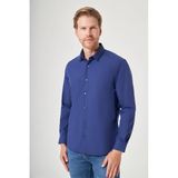 Lacivert Sert Yaka Uzun Kol Cepsiz Slim Fit Pamuklu Gömlek 1004260181