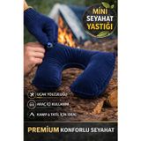 Lacivert Şişme Seyahat Boyun Yastığı – Uçak Araç Kamp İçin Ergonomik Taşınabilir Travel Yastık