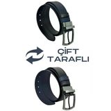 Lacivert / Siyah Çift Taraflı Suni Deri 4 Cm. Genişlik Dönerli Tokalı Spor Erkek Kemer // 7110-47