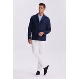 Lacivert Slim Fit Cepli Keten Pamuk Mevsimlik Safari Ceket