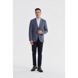 Lacivert Slim Fit Ekose Kareli Çift Yırtmaçlı Ceket - 58