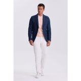 Lacivert Slim Fit Kırlangıç Yaka Çizgili Keten Pamuk Mevsimlik Ceket