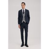 Lacivert Slim Fit Kırlangıç Yaka Yelekli Kombinli Takım Elbise