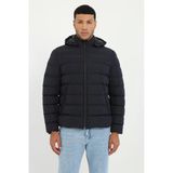 Lacivert Slim Fit Şişme Kapüşonlu Erkek Mont