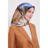 Lacivert Soyut Ebruli Desen Twill İpek Eşarp
