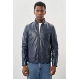 Lacivert Suni Deri Hakim Yaka Düz Yırtmaçsız Tam Astar Slim Fit Casual Deri Mont 1038245151