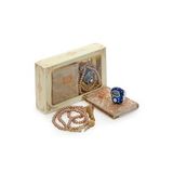 Lacivert Taşlı Zikirmatik - Mini Kadife Yasin - İnci Tesbihli Hediyelik Set - Gold Renk